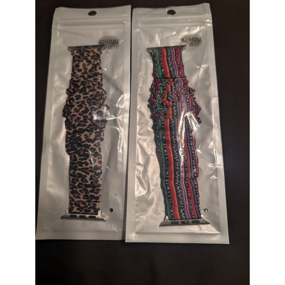 Lot Of 2 Scrunchie Apple Watch Bands 42/44 MM Leopard Print Colorful NEW